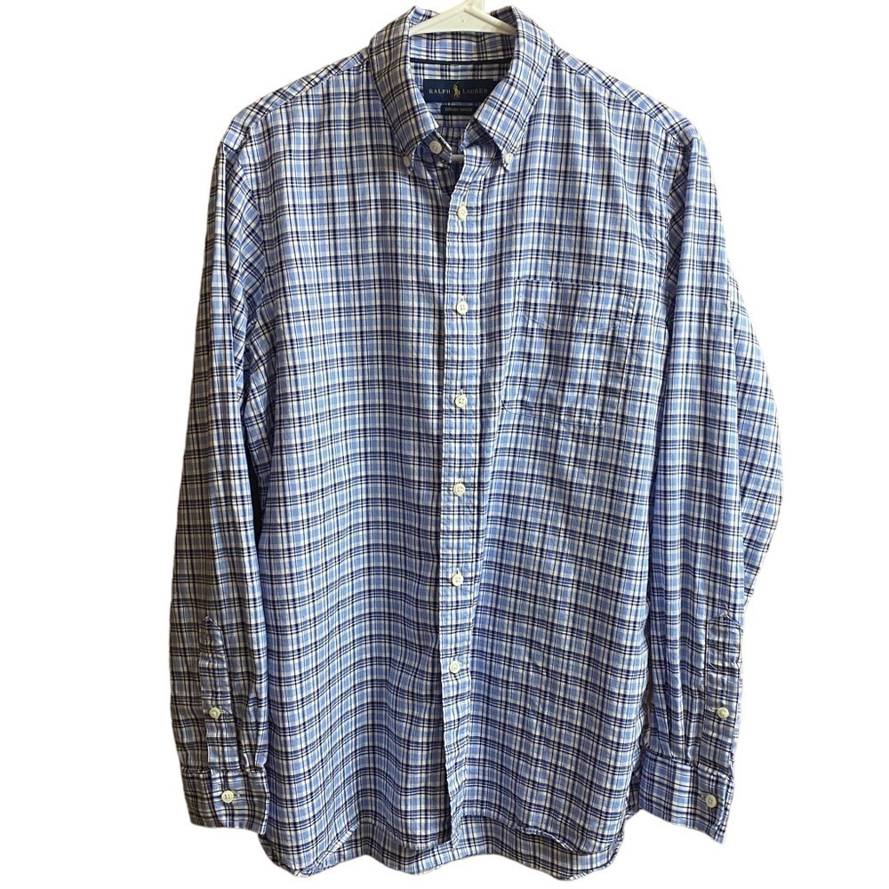 Ralph Lauren Luxury Oxford Blue Plaid Button Down Size Medium